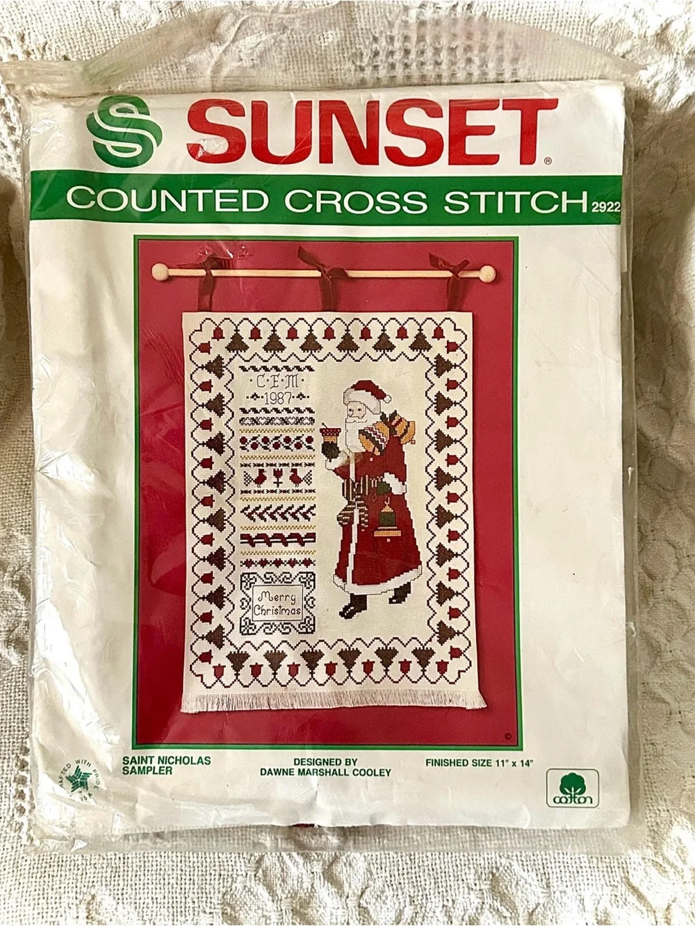 Vintage 1986 Sunset Counted Cross Stitch Kit Saint Nicholas Christmas Sampler